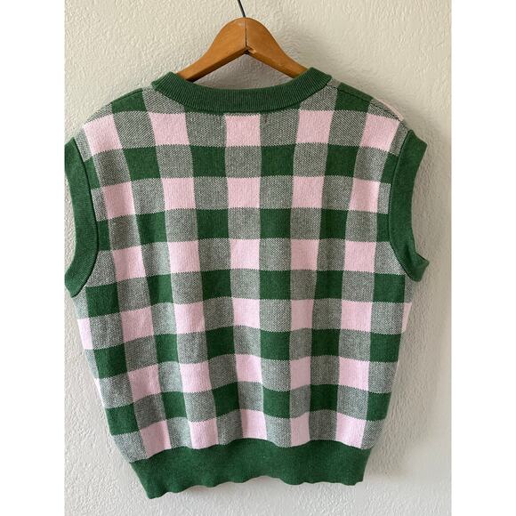 Women's Boden Pink Green Checkered Sweater Tank Top Sleeveless Size M - Picture 4 of 6